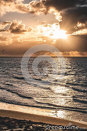 Epic sunset sky panorama of Goeree-Overflakkee, The Netherlands, Brouwersdam Stock Photo