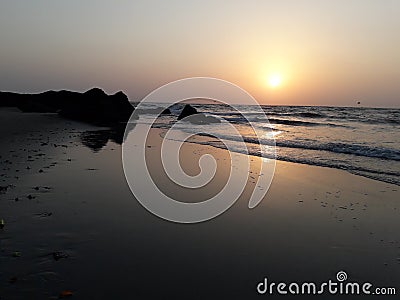 Beautiful sunset on Clean Bhogwe beach near Malvan Sindhudurg India Stock Photo