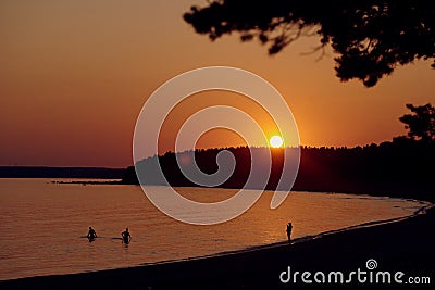 Beautiful sunset on the Gulf of Finland. Typical northern summer landscape Stock Photo