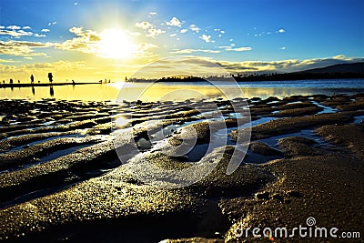 Beautiful sunset at Hickam Beach, Hawaii Stock Photo