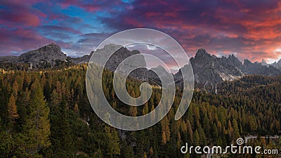 Beautiful sunset in the Italian mountains.Dolomiti, Stock Photo