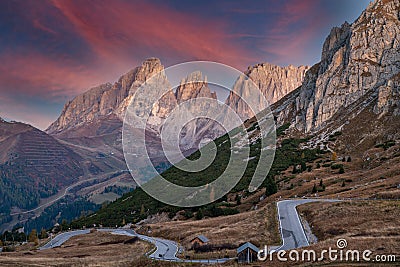 Beautiful sunset in the Italian mountains.Dolomiti, Stock Photo