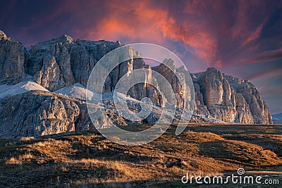 Beautiful sunset in the Italian mountains.Dolomiti, Stock Photo