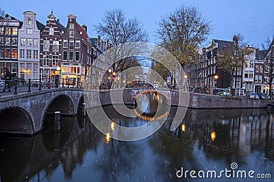 Beautiful sunset at the Keizersgracht in Amsterdam the Netherlands Stock Photo