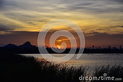 Beautiful sunset and lake. Stock Photo