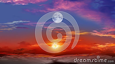 Beautiful sunset with moon Stock Photo