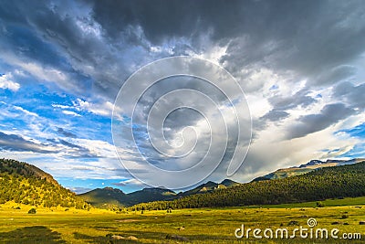 Beautiful Sunset in Moraine Park Colorado Rockies Stock Photo