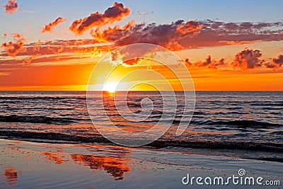 Beautiful Sunset Over Baltic Sea with cloud and beams, Jurmala Dzintari Stock Photo
