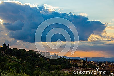 Beautiful sunset over the city Florence. Night cityscape of Florence. Stock Photo