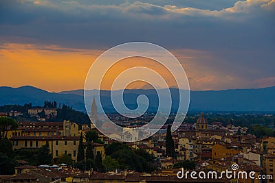 Beautiful sunset over the city Florence. Night cityscape of Florence. Stock Photo