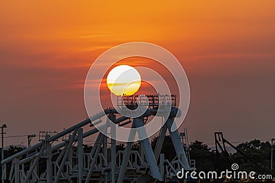 Beautiful sunset over an industrial structure in Tuxpan, Veracruz, Mexico Stock Photo
