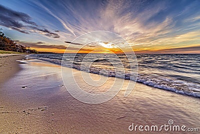 Beautiful sunset at Port Austin beach in Michigan Stock Photo