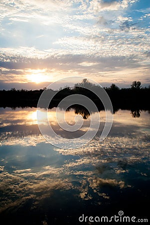 Beautiful sunset on the river Stock Photo