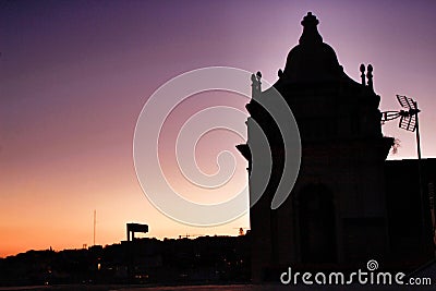 Beautiful sunset on a roof in Lisbon Stock Photo