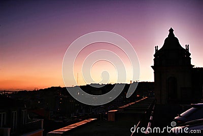 Beautiful sunset on a roof in Lisbon Stock Photo