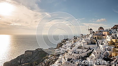 Beautiful sunset. Santorini, Oia. Greece. Sunset sky with the sun and clouds Editorial Stock Photo