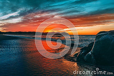 Beautiful Sunset on Sayulita Mexican beach. Stock Photo
