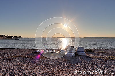 Beautiful sunset shots taken at the beach of Laboe in Germany on s sunny summer day Stock Photo