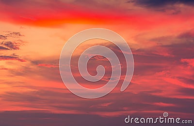 Beautiful sunset sky and clouds. Dramatic orange, red, pink and purple sky. Romantic dreamy sunset sky abstract background. Stock Photo