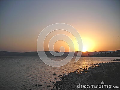 Amazing sunset sunrise in Galilee sea in Israel Stock Photo