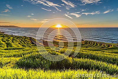 Beautiful Sunset View of Senmaida Rice paddy terrace Wajima Ishikawa Japan Stock Photo