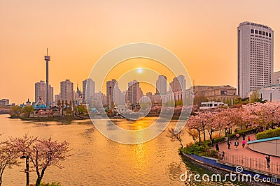 Beautiful sunset view of Seokchon lake Editorial Stock Photo