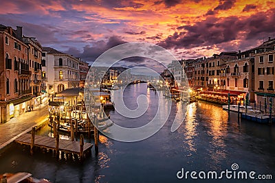 Beautiful sunset view to the famous Canal Grande in Venice, Italy Stock Photo