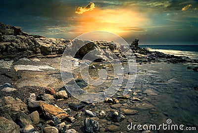 Beautiful sunset in a virgin cove Stock Photo