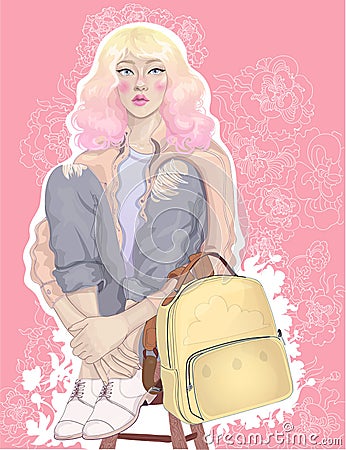 Beautiful sweet blonde Vector Illustration