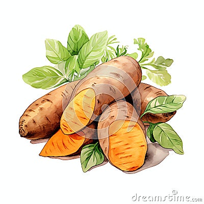 beautiful Sweet Potato watercolor Vegetable clipart illustration Cartoon Illustration