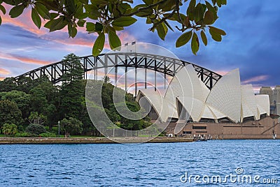 Beautiful Sydney Harbour NSW Australia with a magical colourful sky. Editorial Stock Photo