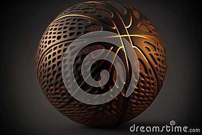 Beautiful symbolic basketball ball in black brown tones with ornament, generative ai Stock Photo