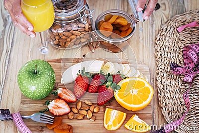 Beautiful table full of healthy food, fruits and vegetables - sane lifestyle concept Stock Photo