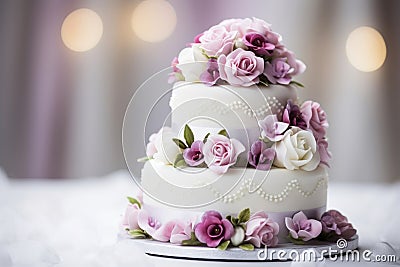 beautiful tasty wedding cake decorated AI generated Stock Photo