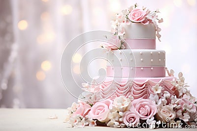 beautiful tasty wedding cake decorated AI generated Stock Photo