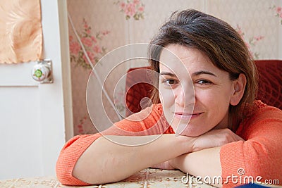 Beautiful tatar woman portrait in her 40 Stock Photo