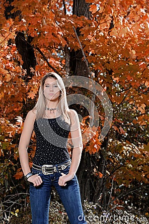 Beautiful Teen Country Girl Among Fall Foliage Stock Photos - Image