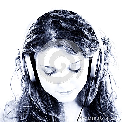 Beautiful Teen Girl Listening To Headphones Stock Photo