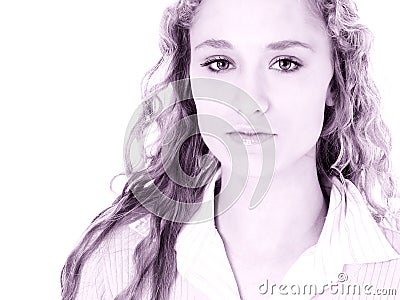 Beautiful Teen Girl with Long Curly Blonde Hair Stock Photo