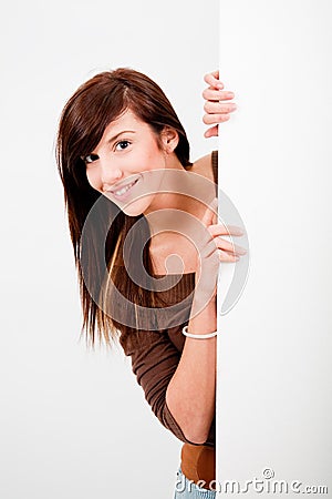 Beautiful teen girl peek Stock Photo