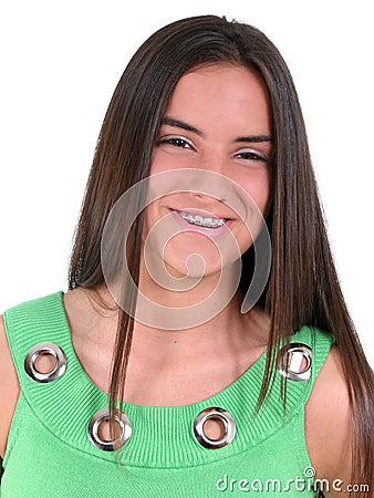 Beautiful Teen Girl With Smile Wearing Braces Stock Photo