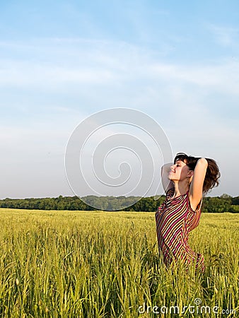 Beautiful Teen Lady Closed Eyes in Field Stock Photo