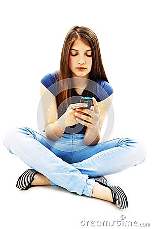 Beautiful teenage girl with cell phone Stock Photo