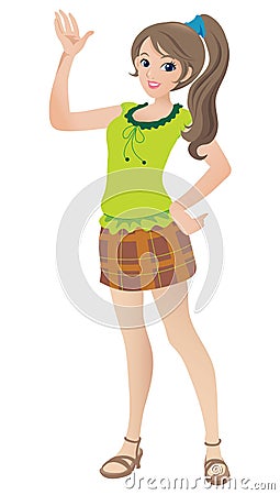 Beautiful Teenage Girl With A Ponytail Vector Illustration