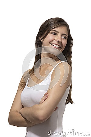 Beautiful teenage girl portrait happy smiling Stock Photo
