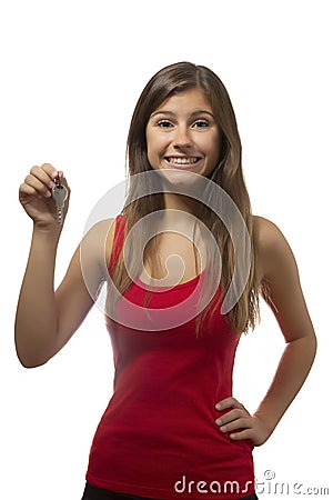 Beautiful teenage girl portrait showing keys Stock Photo