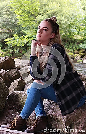 Beautiful teenage girl with septum in nose Stock Photo