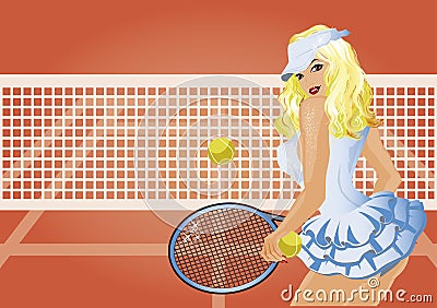 Beautiful tennis player on the tennis court wallpaper Vector Illustration