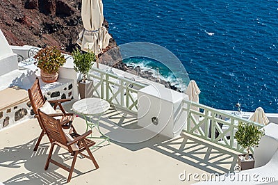 Beautiful terrace on the caldera of Santorini island Stock Photo