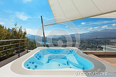Beautiful terrace with jacuzzi Stock Photo